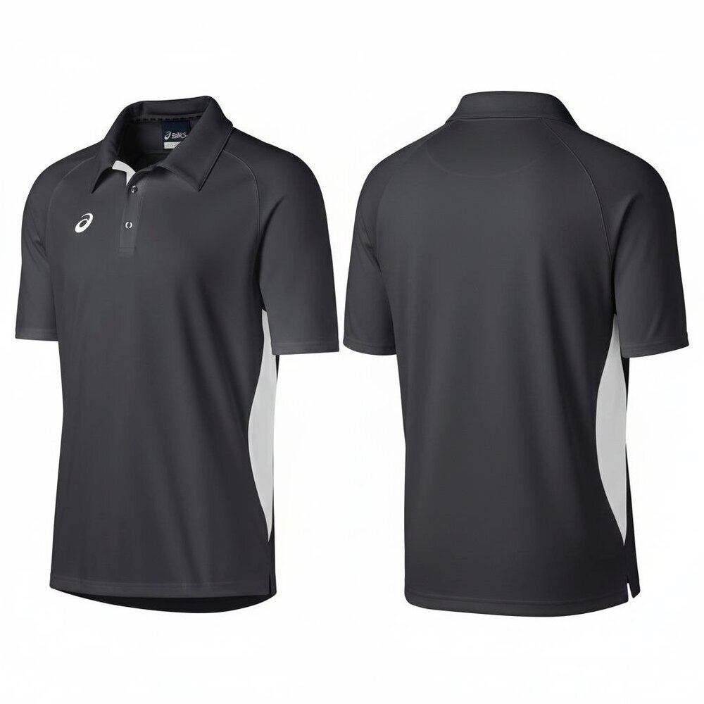 ASICS Steel Gray White Corp Polo Small Short Sleeve Athletic Performance Top NEW